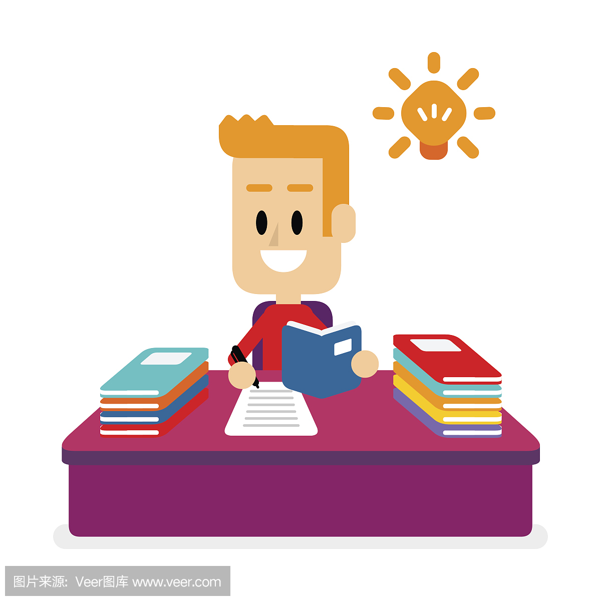 男孩学习,做家庭作业