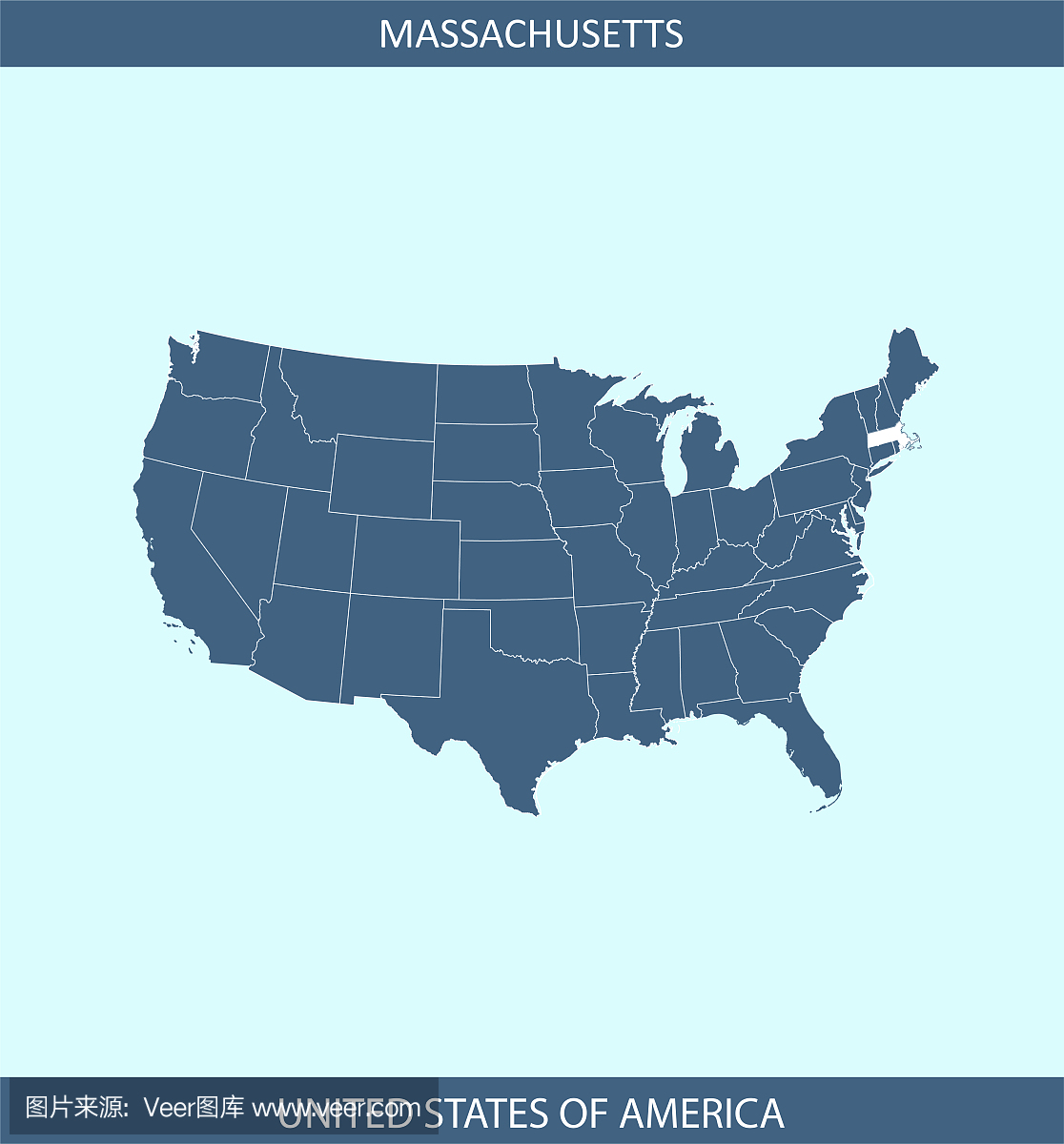 马萨诸塞州地图美国矢量轮廓制图在蓝色背景中