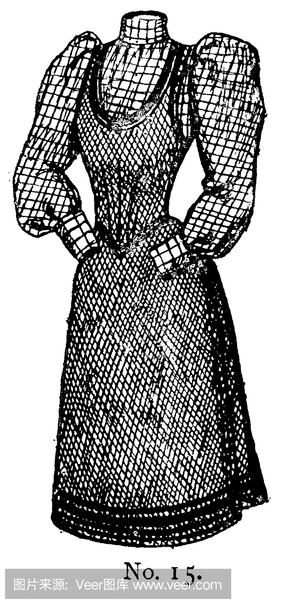 十九世纪的女士连身裙和羊毛袖子的格子衬衫;