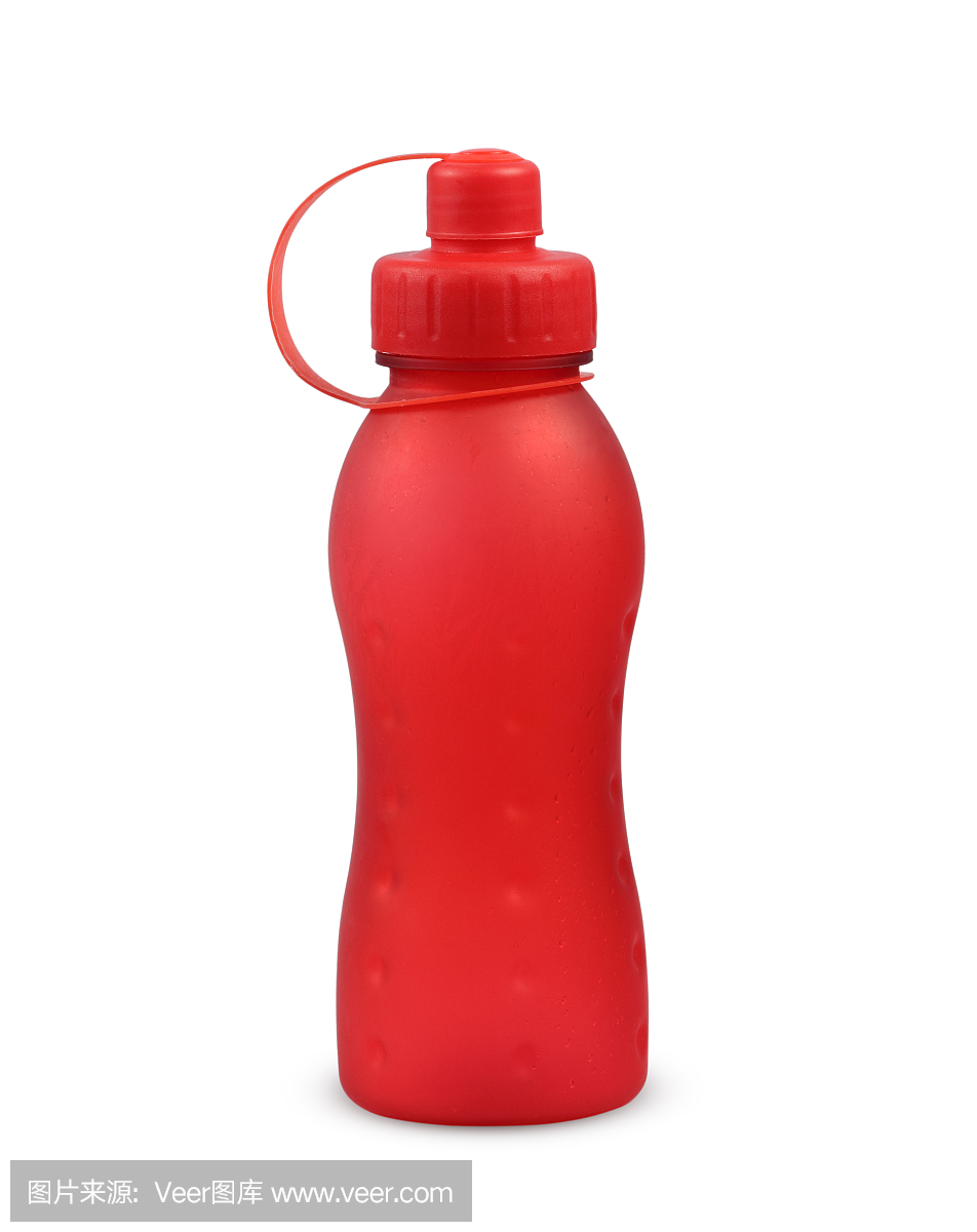 塑料红色瓶子在白色背景上。