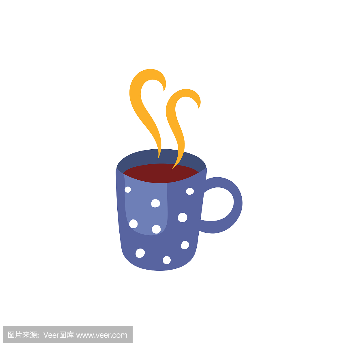 孤立的矢量热饮料杯平插图