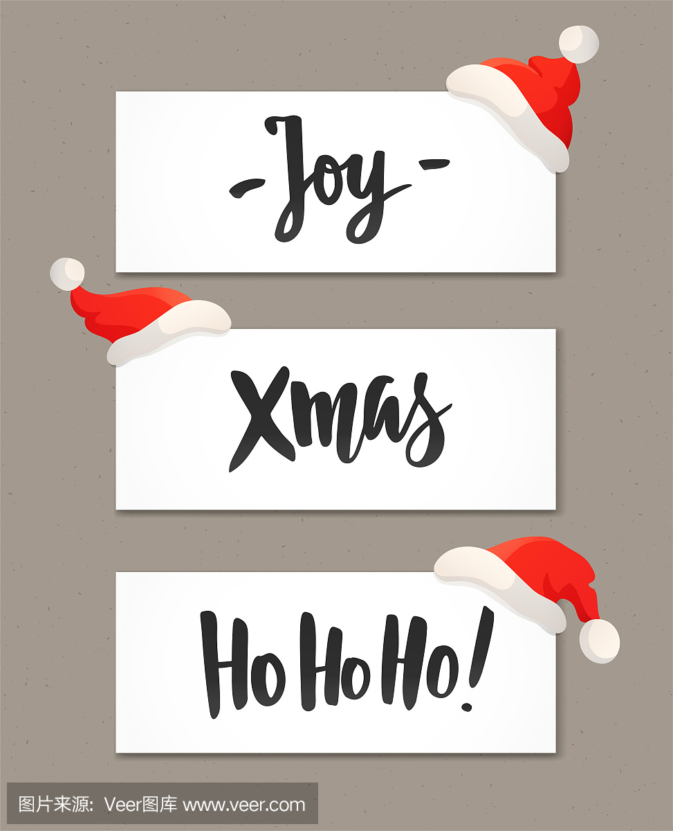 圣诞节横幅节日问候语报价和红色圣诞老人的帽