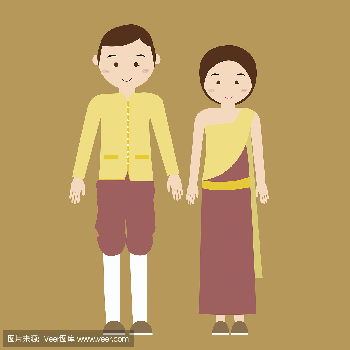 夫妇穿着泰国传统服装服装男人的女人