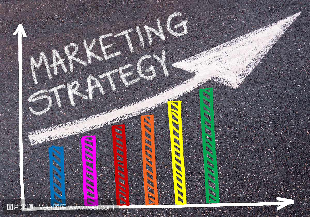 营销战略写在彩色图和上升的箭头