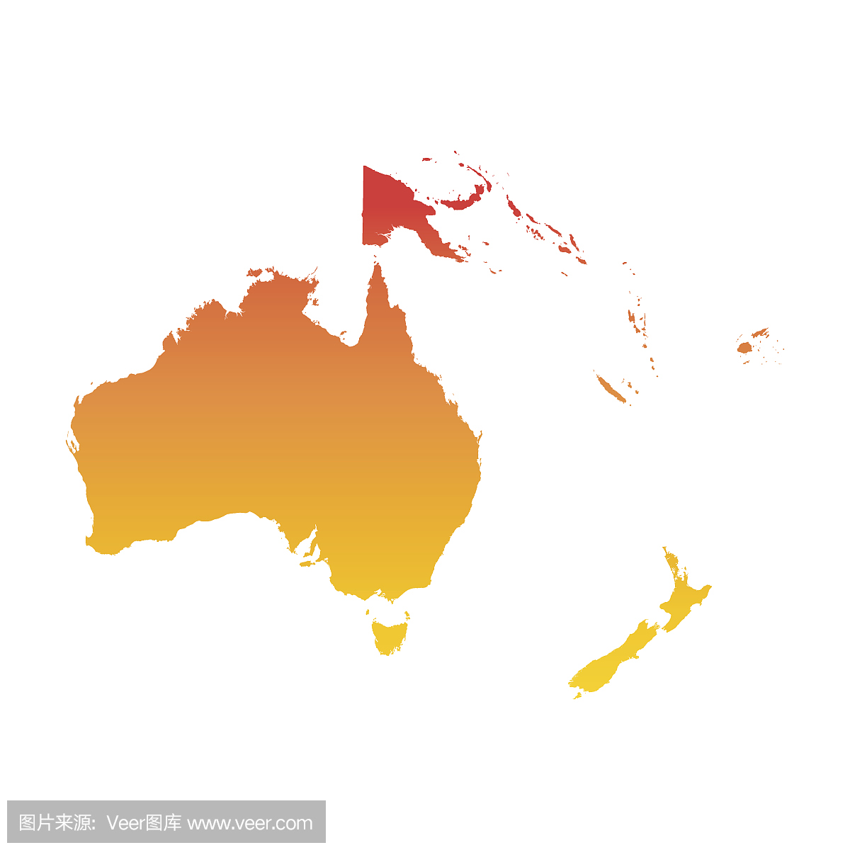 澳大利亚和大洋洲地图。五颜六色的橙矢量图