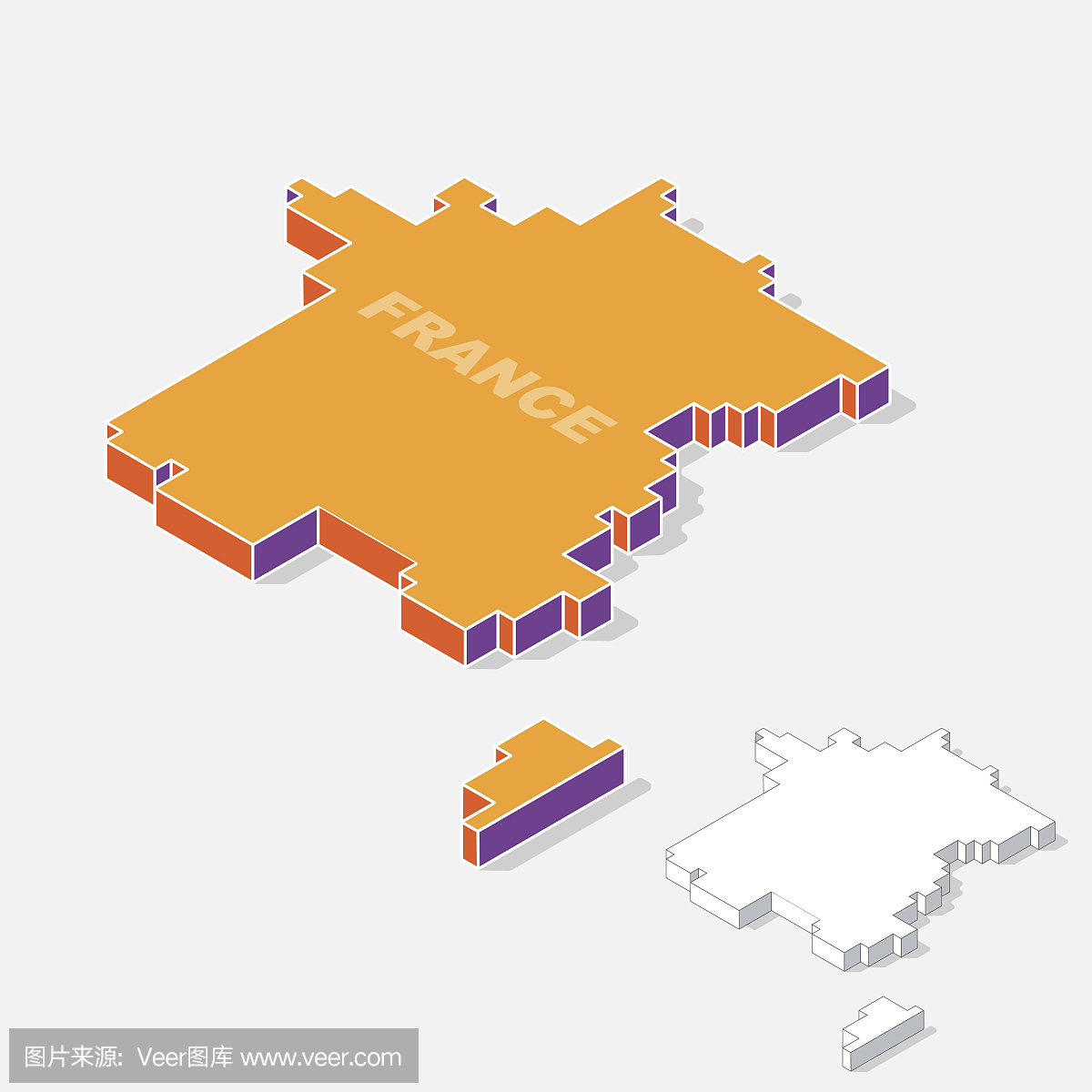 法国地图元素与3D等距形状