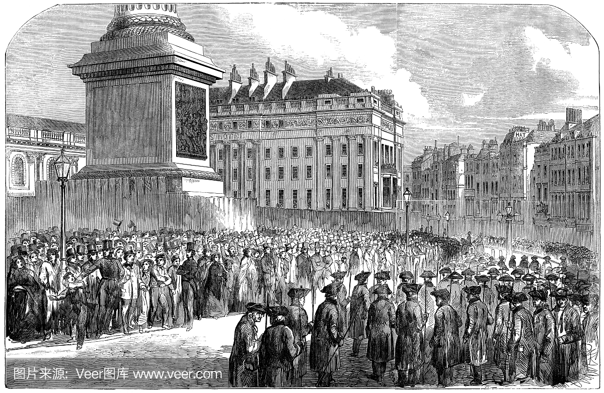 国家葬礼:惠灵顿公爵,伦敦1852(雕刻插图)