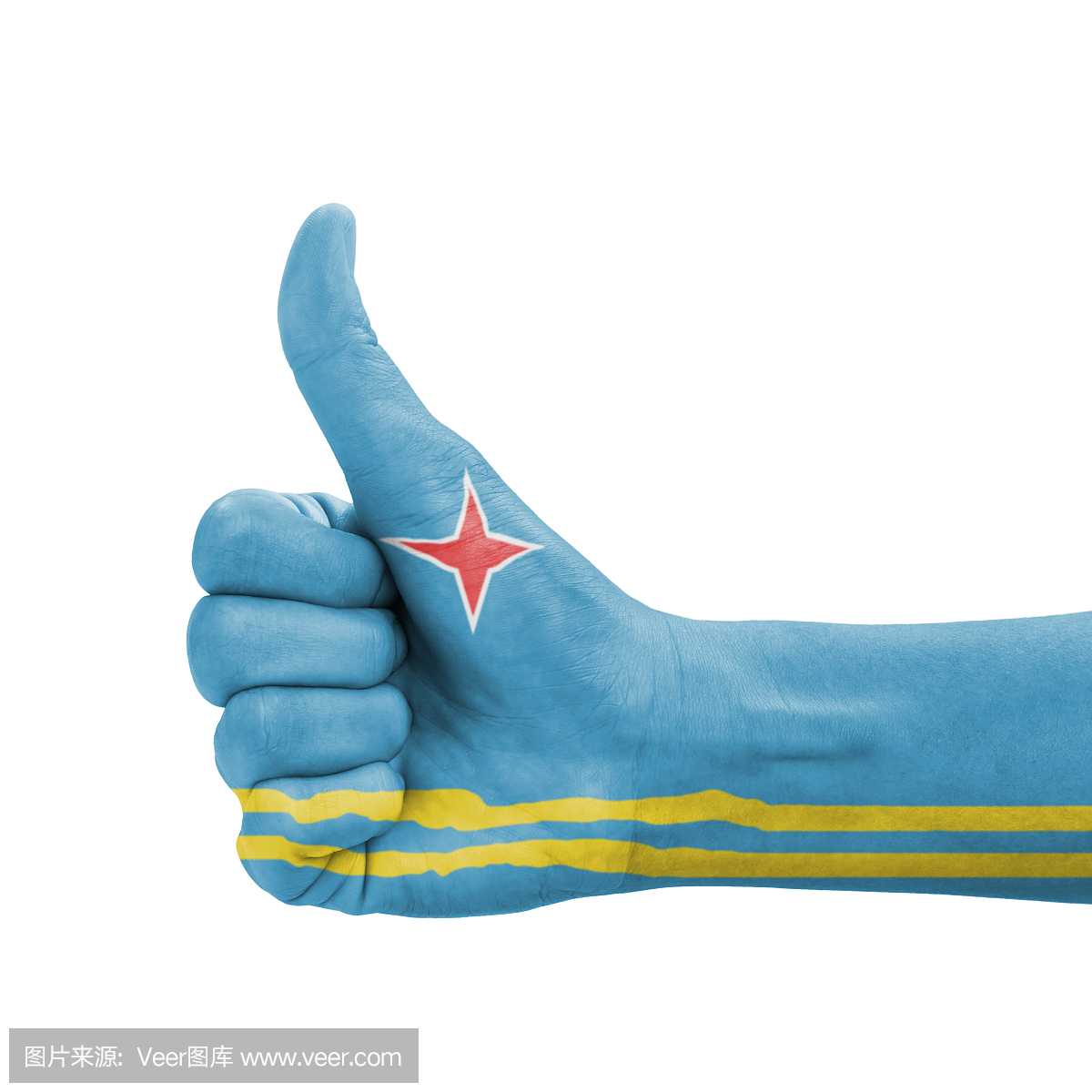 手拿拇指,阿鲁巴国旗画