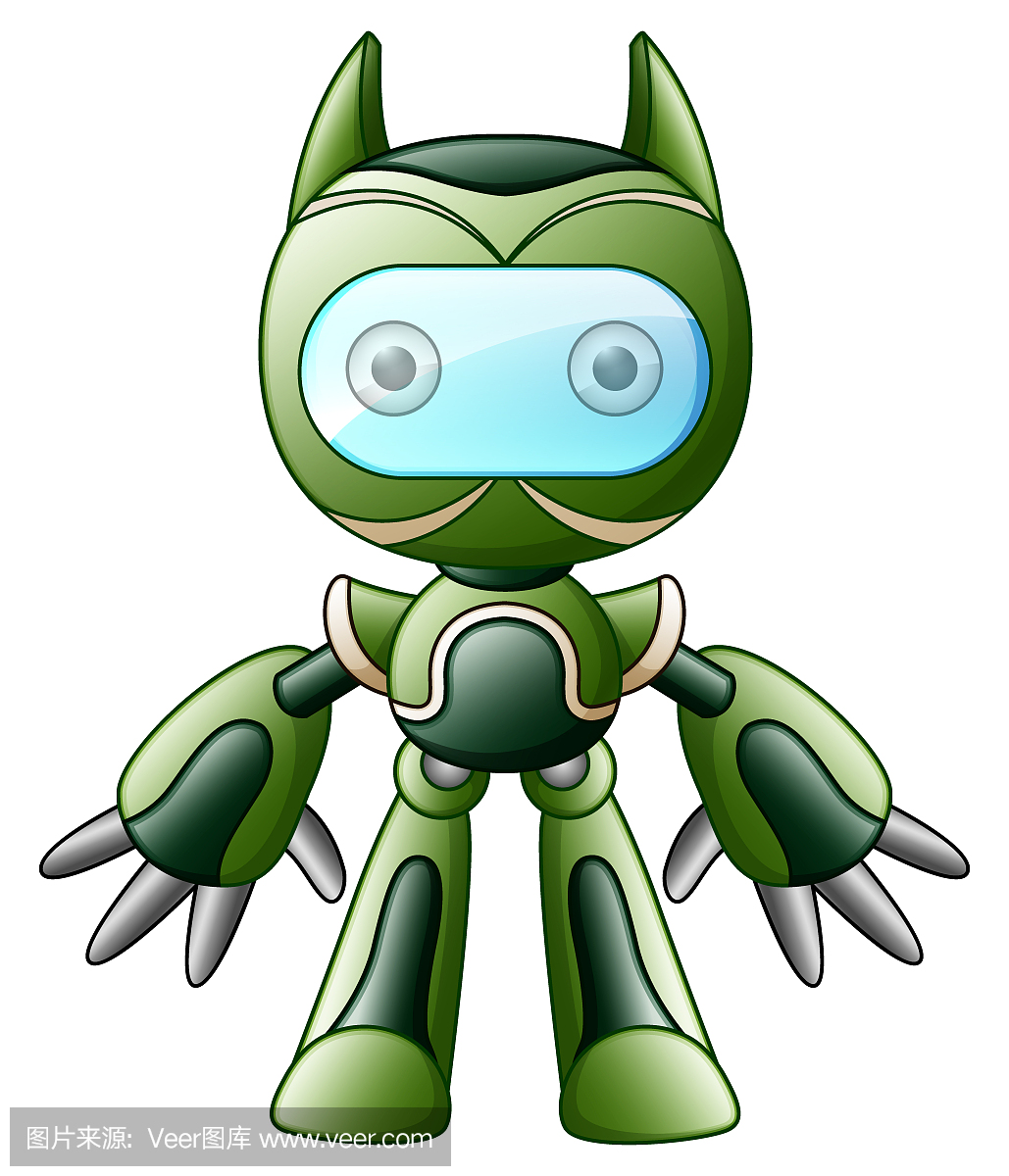 孤立在白色背景上的可爱卡通绿色机器人