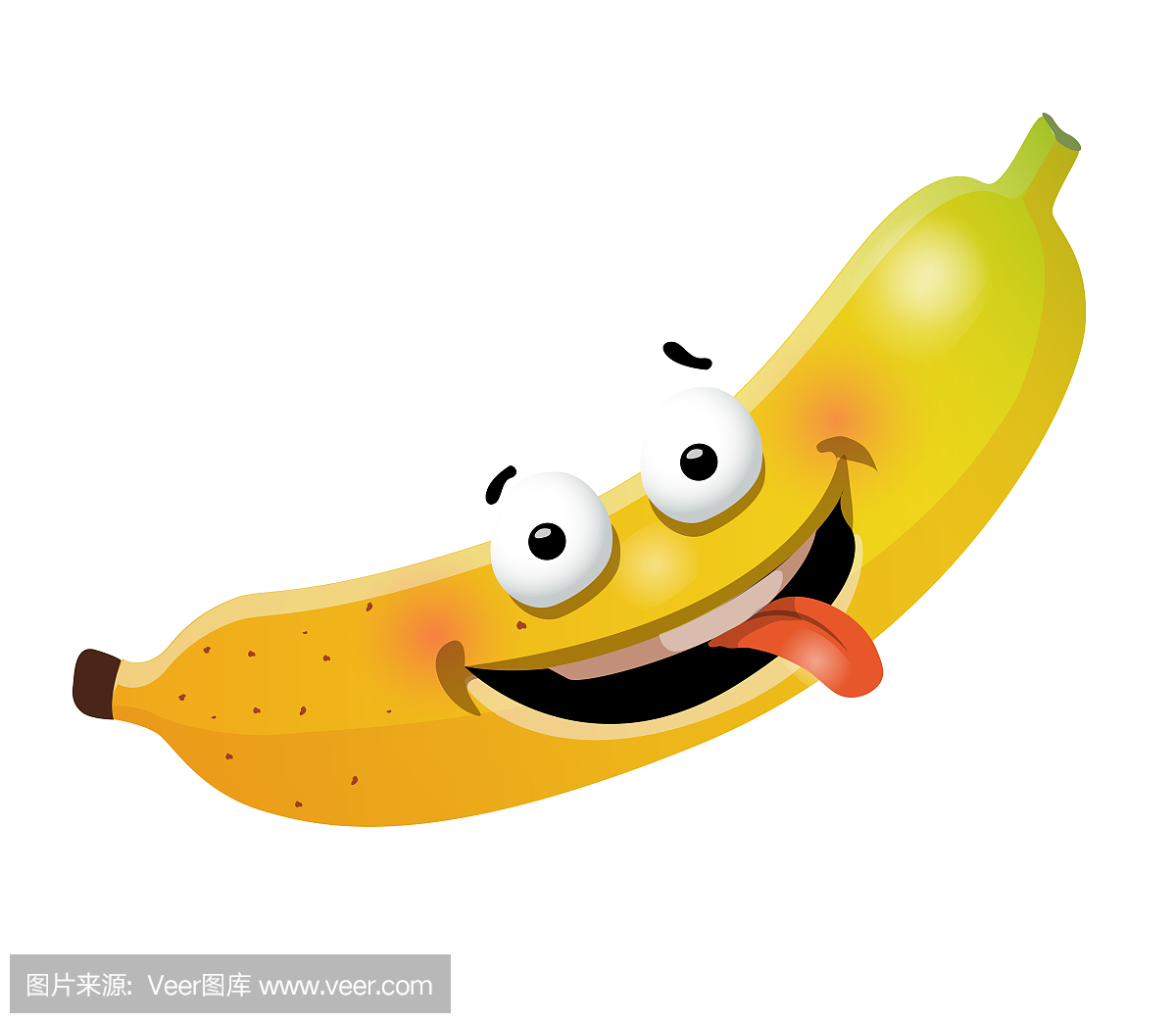 有趣的可爱香蕉卡通人物。矢量插图,孤立,剪贴