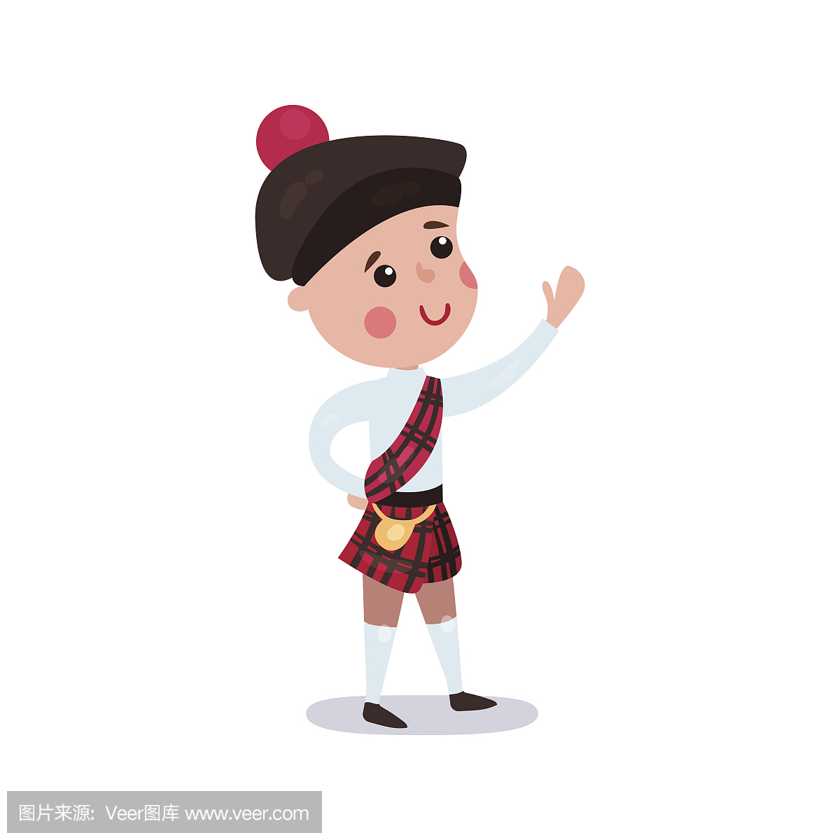 穿苏格兰国家传统服装的小男孩炫彩矢量图