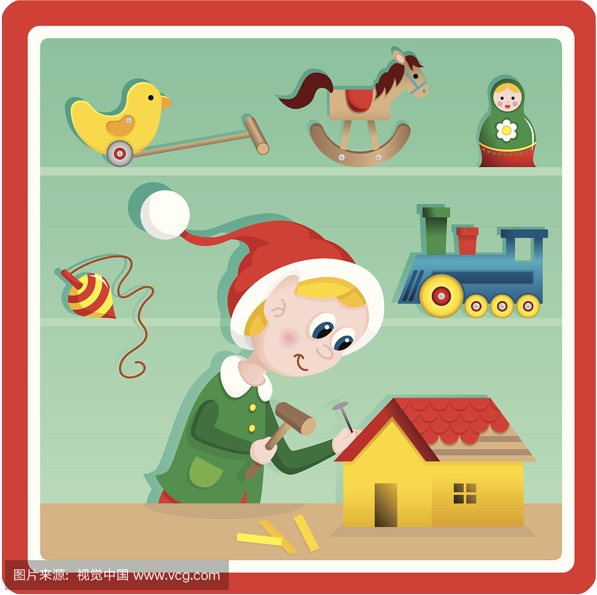 Cute Christmas toy factory toymaker elf