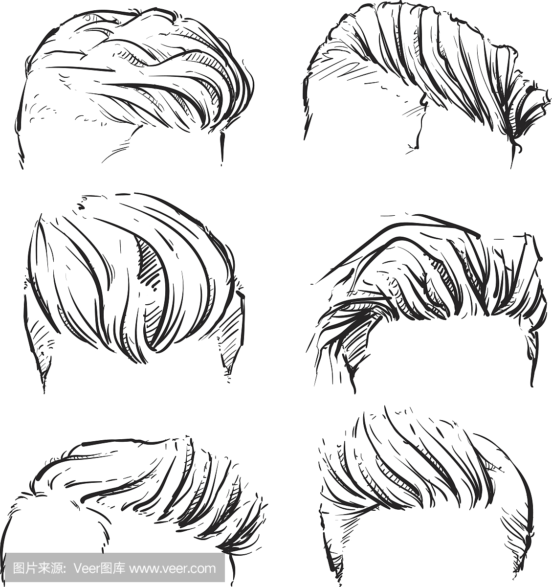 矢量集时髦男子发型。手绘矢量图在白色背景上