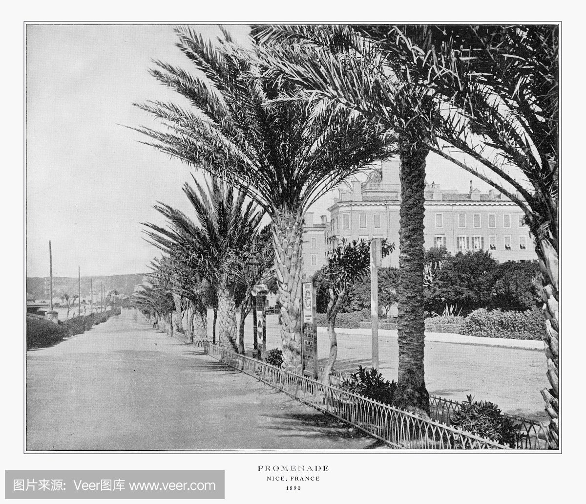 长廊在尼斯,法国,古色古香的尼斯照片,1893年