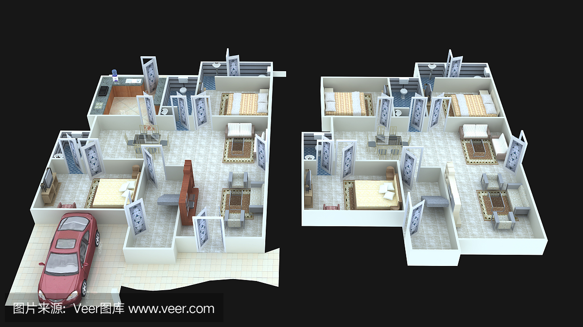 室内平面图15为家庭一楼和一楼3D