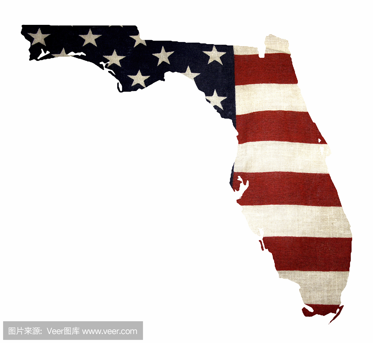 佛罗里达州与美国国旗被隔绝在白色的地图