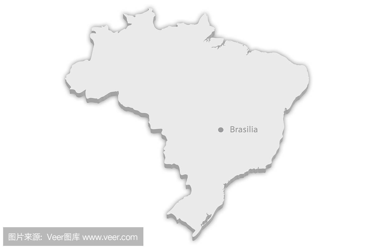 国家地图:巴西与巴西利亚城市标记