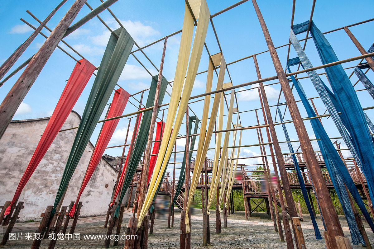 浙江省杭州乌镇晾晒的布匹