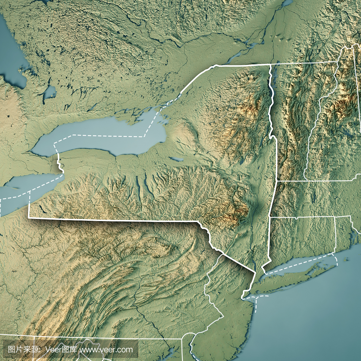 纽约州美国3D回报地形图边界