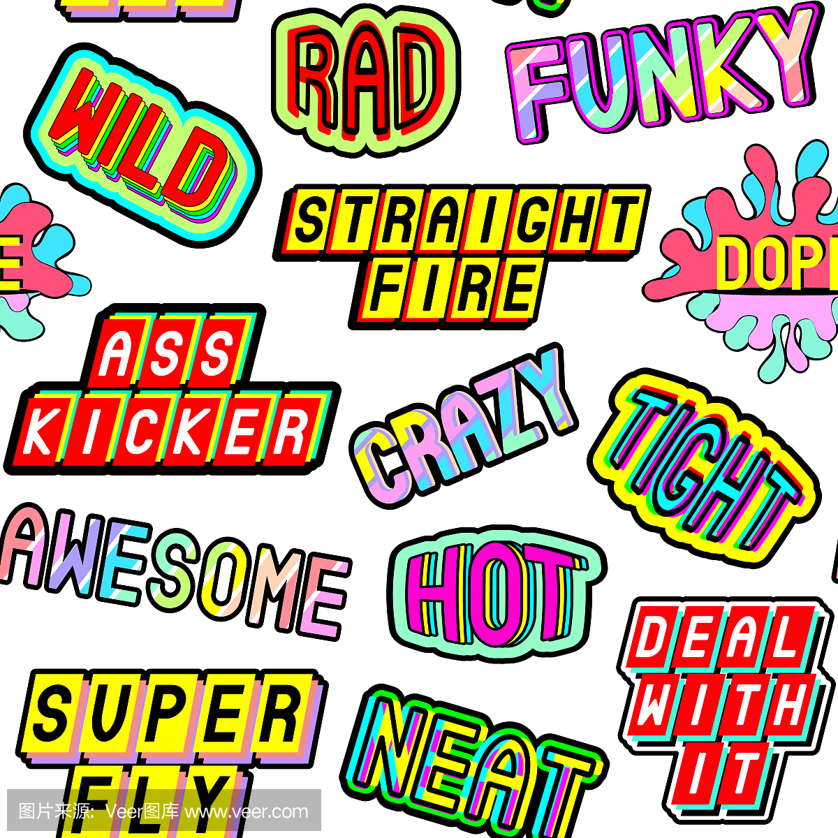 时髦的无缝模式与俚语单词和短语:涂料,直火,时