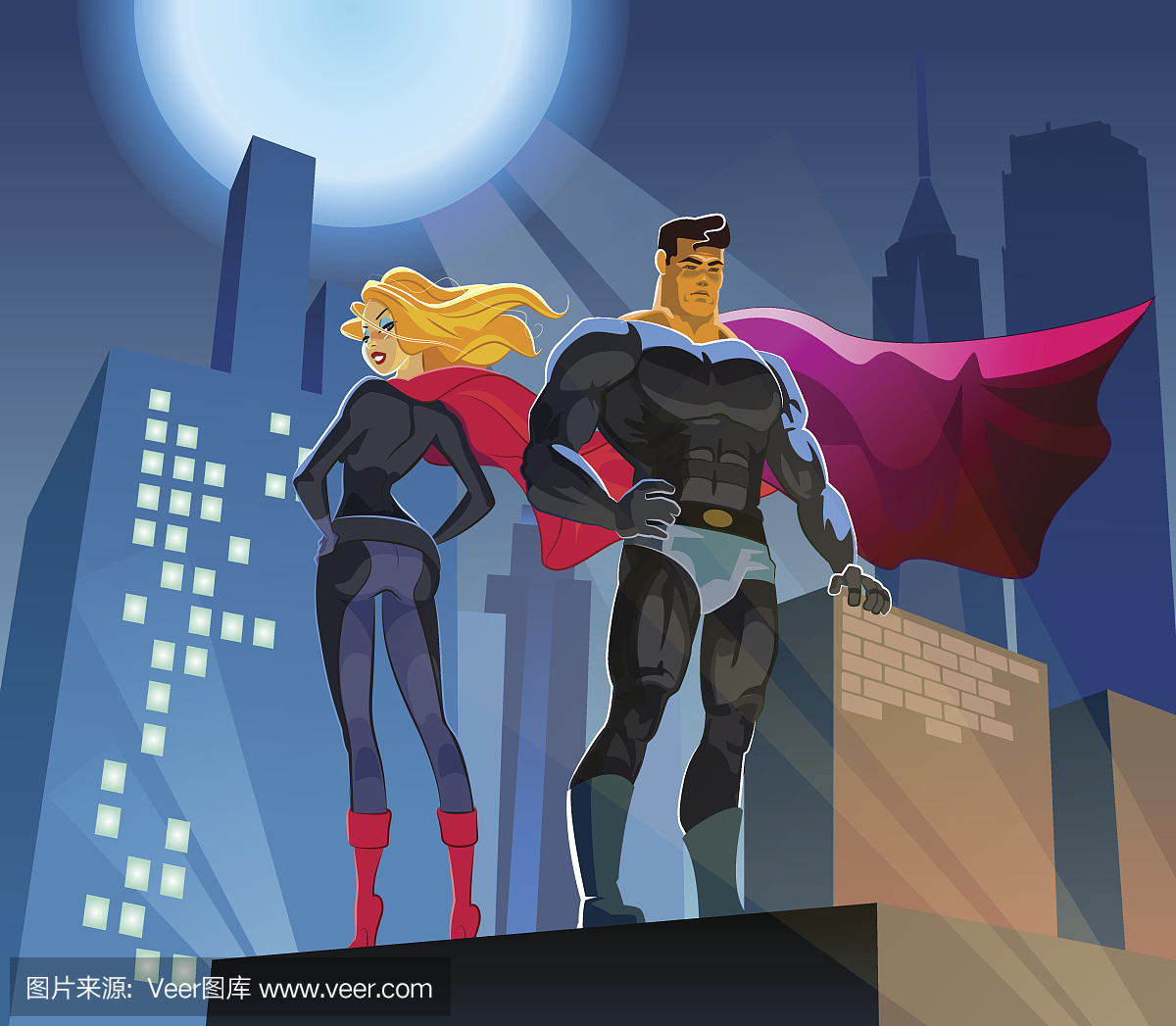 超级英雄夫妇:摩天大楼罗马的男性和女性超级