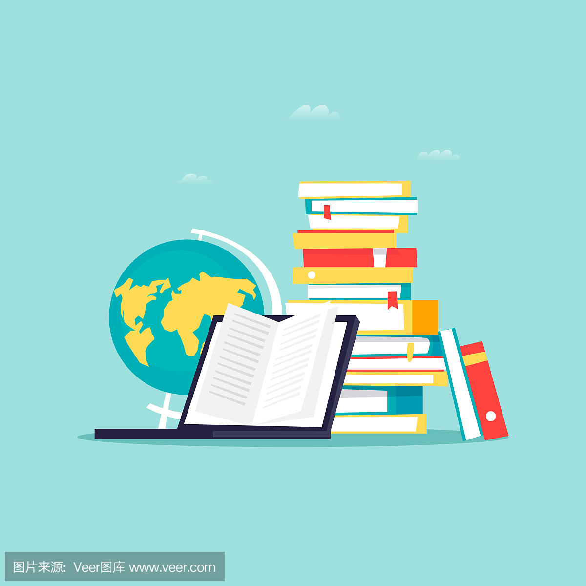 在线图书馆,电子书。平面设计矢量图。