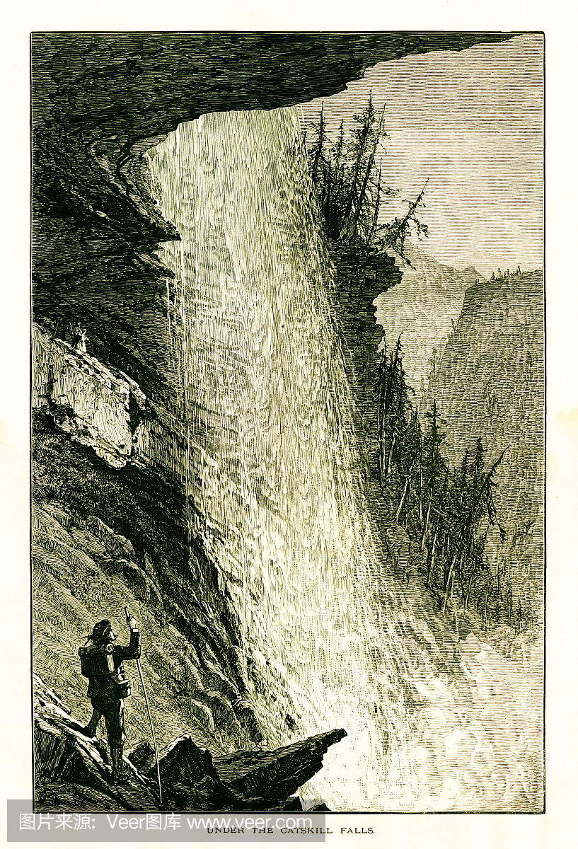 在凯特斯基尔瀑布下,凯奇山脉,纽约