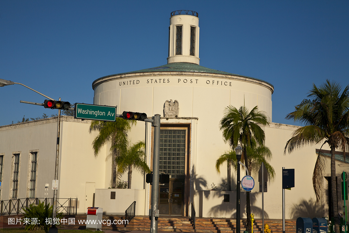 西班牙风格的历史美国政府迈阿密海滩邮局散布
