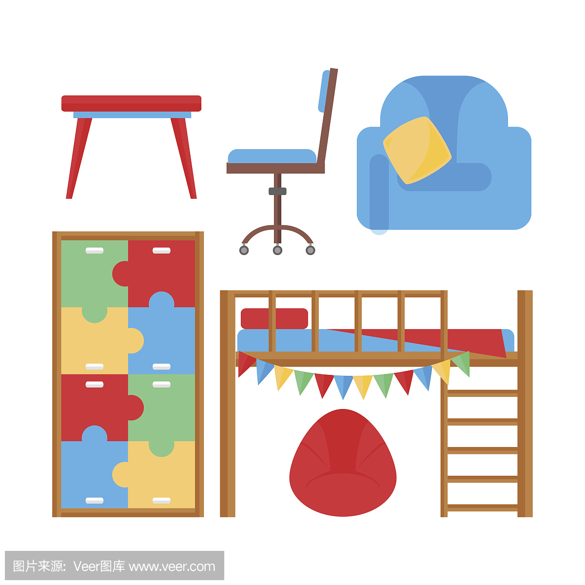 舒适的婴儿室装饰儿童卧室内部与家具和玩具矢