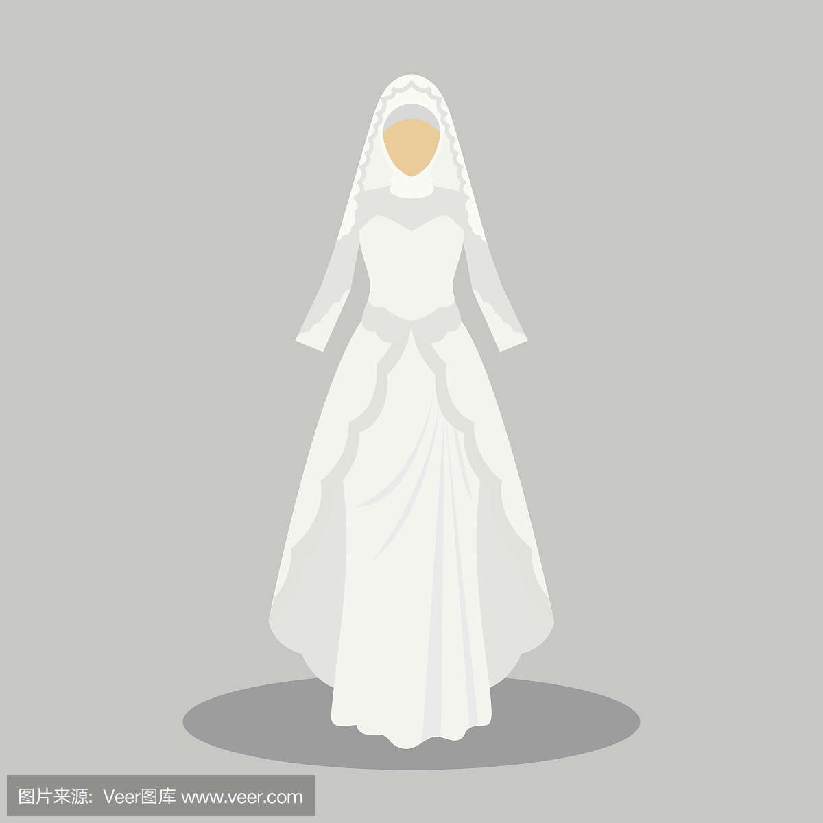 伊斯兰婚纱礼服为现代风格的穆斯林新娘。矢量