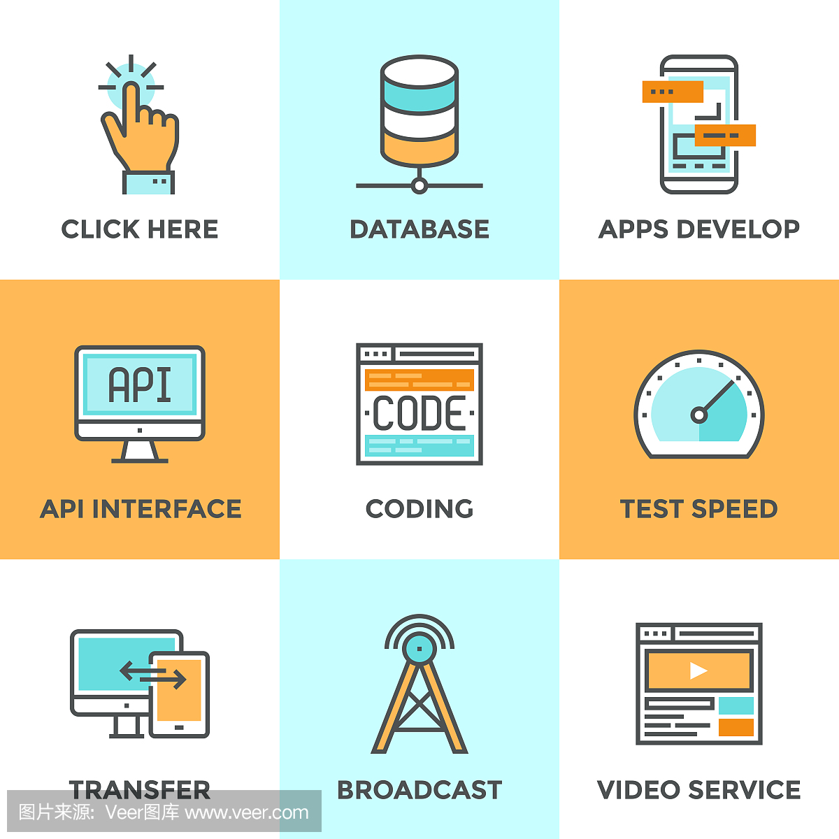 App develop and data technology line icons se
