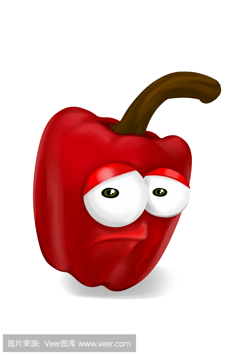 悲伤的胡椒,失望的蔬菜卡通人物与不开心的眼