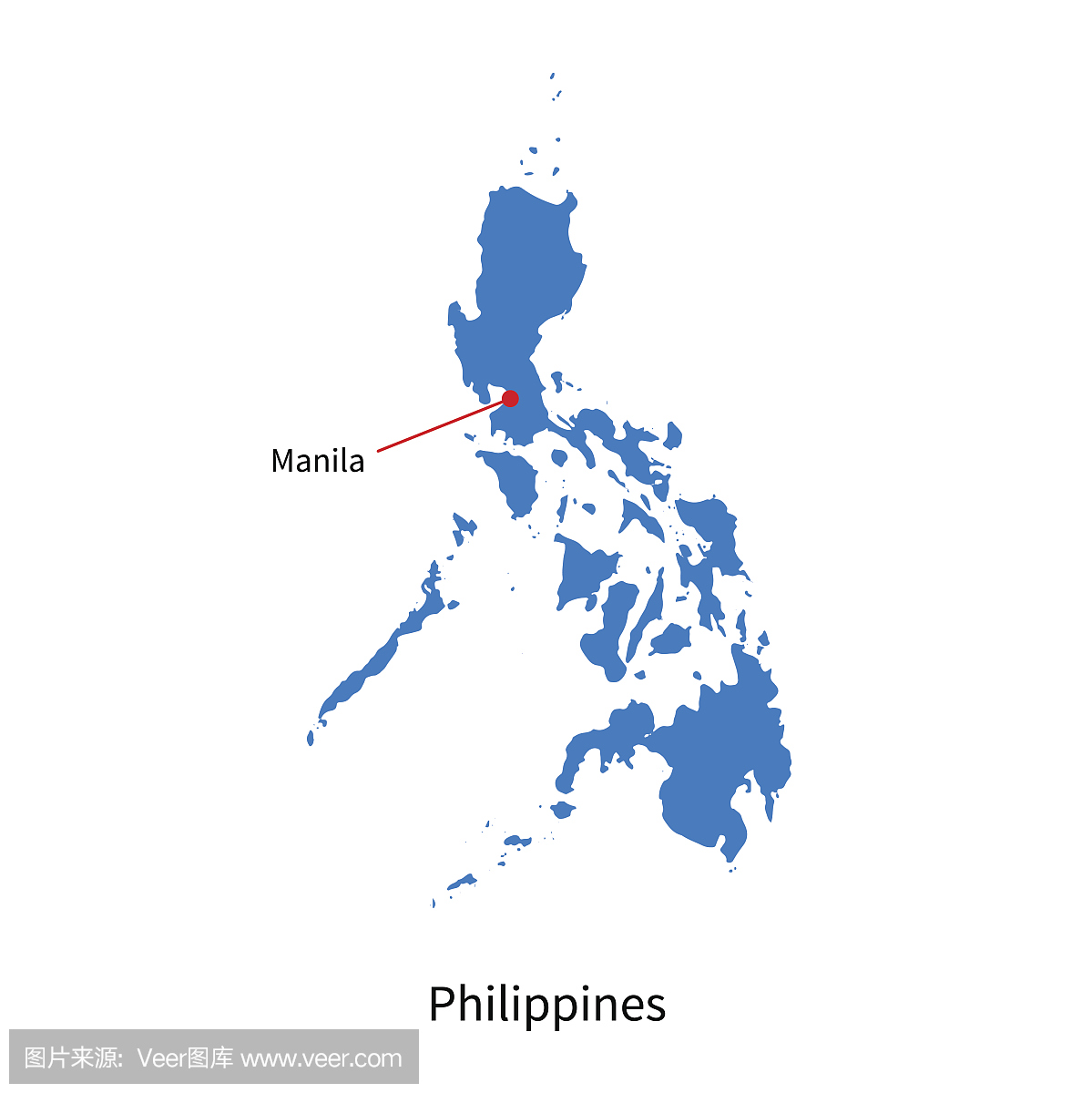 详细的菲律宾和首都马尼拉的矢量地图