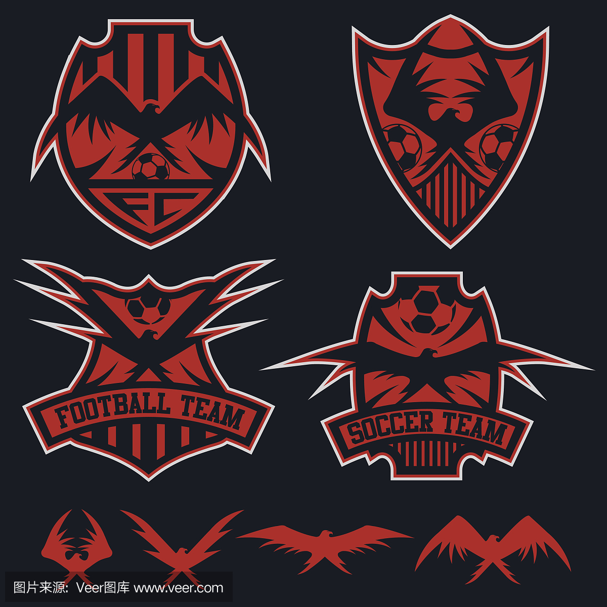 足球队冠设置与老鹰矢量设计模板