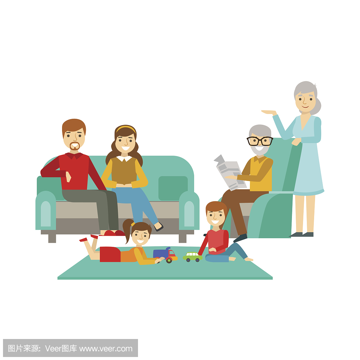 父母和祖父母看孩子玩,幸福的家庭有美好的时