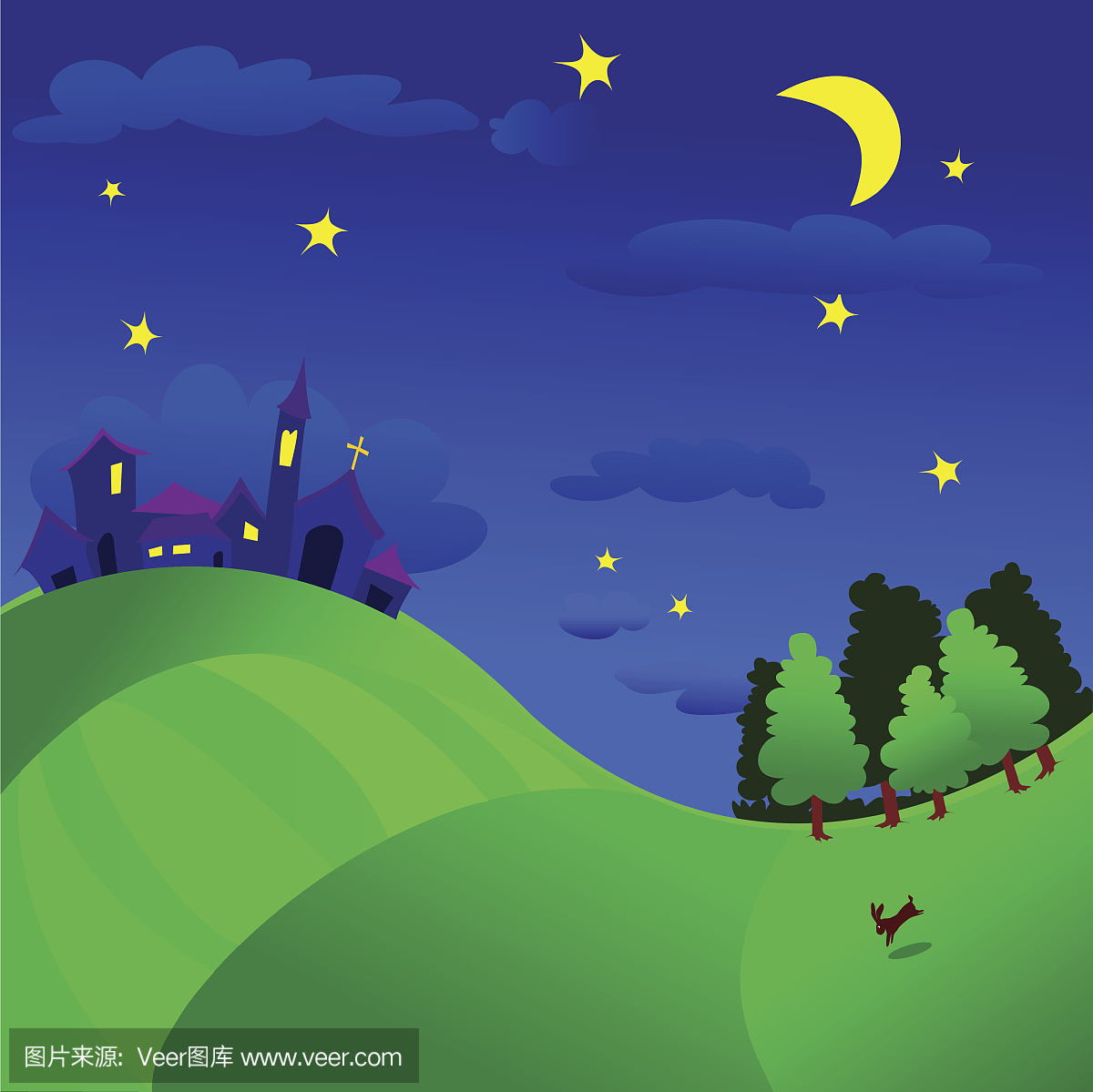 Paese e bosco di notte