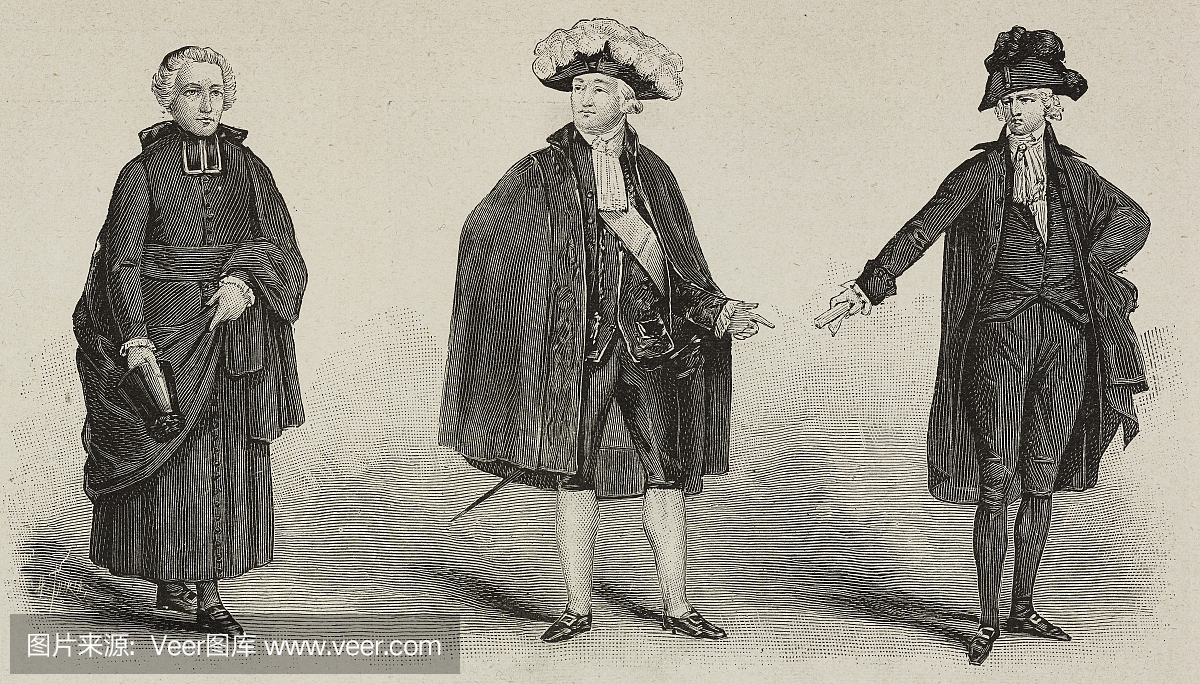 从左到右:神职人员,贵族和第三国,1789年法国国