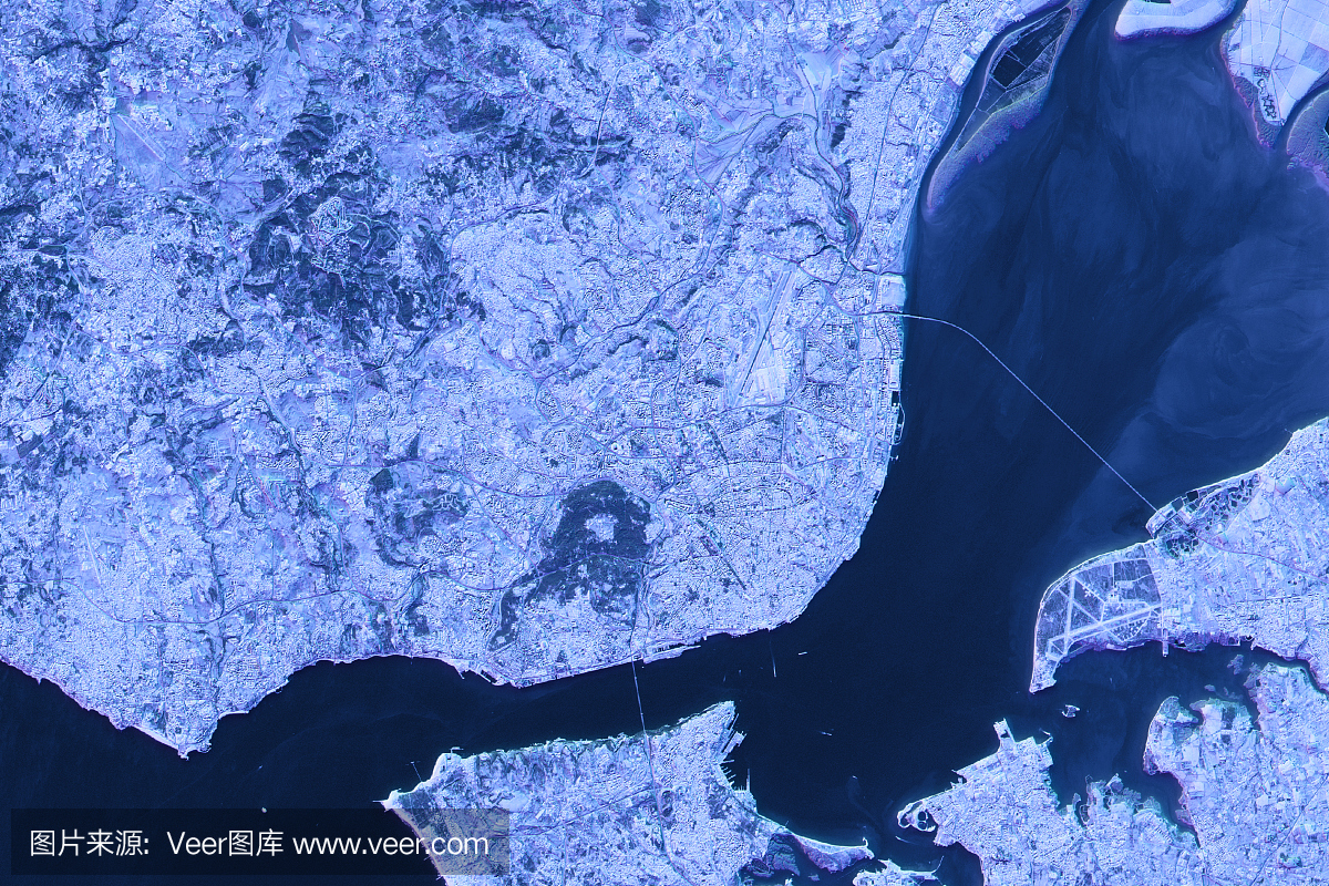 里斯本抽象城市地图卫星图像蓝色细节