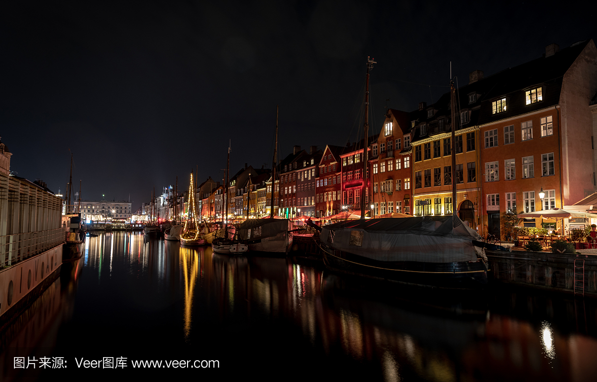 夜晚,欧洲,哥本哈根,丹麦