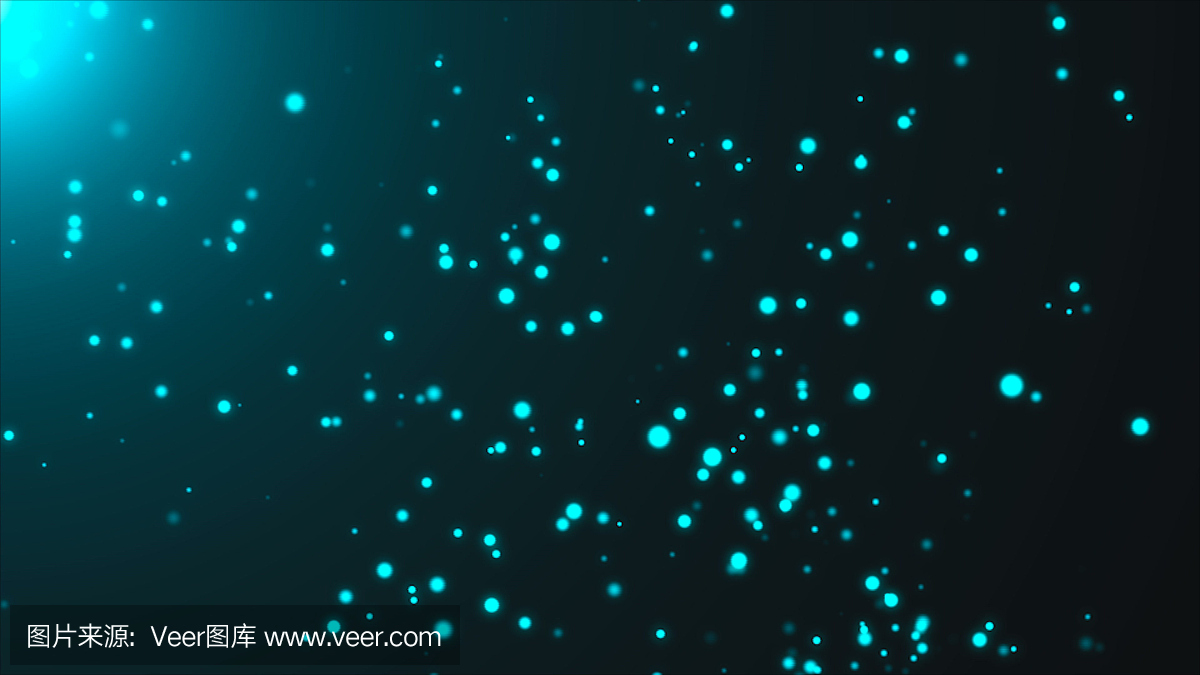 在光,蓝色闪烁粒子计算机生成抽象背景,3D渲染