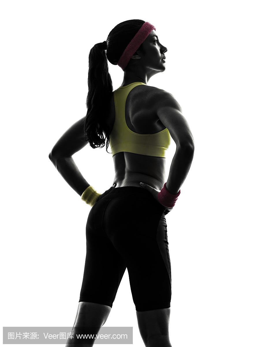 锻炼健身锻炼站立剪影后视图的女人