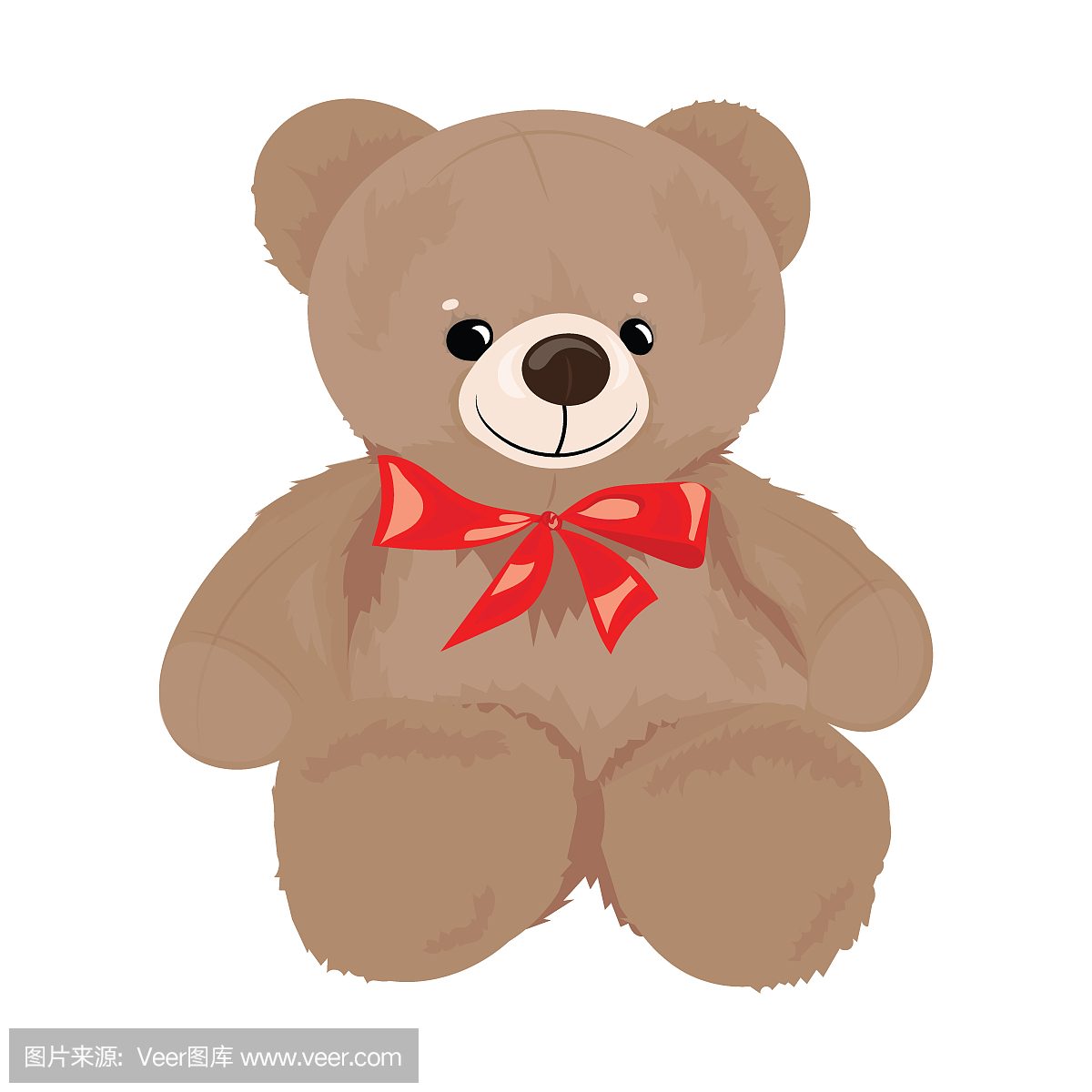 Cartoon teddy bear with a red bow. Plush toy b
