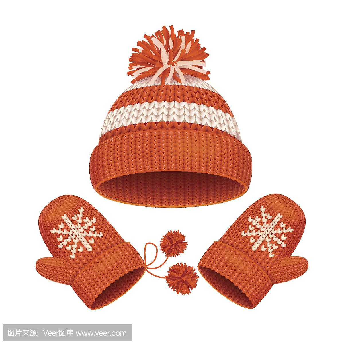 帽子和手套套装冬季配件。向量