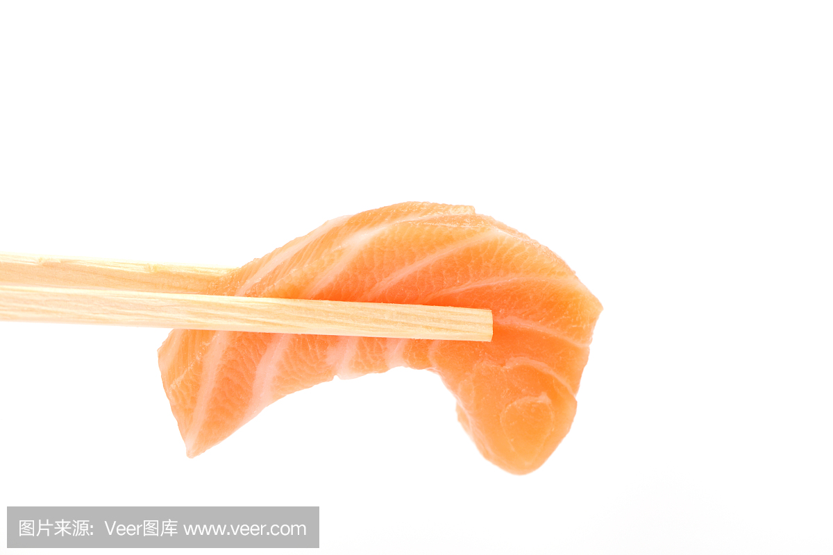 三文鱼生鱼片被纤体在白色背景最强-隔绝v白色膏0图片