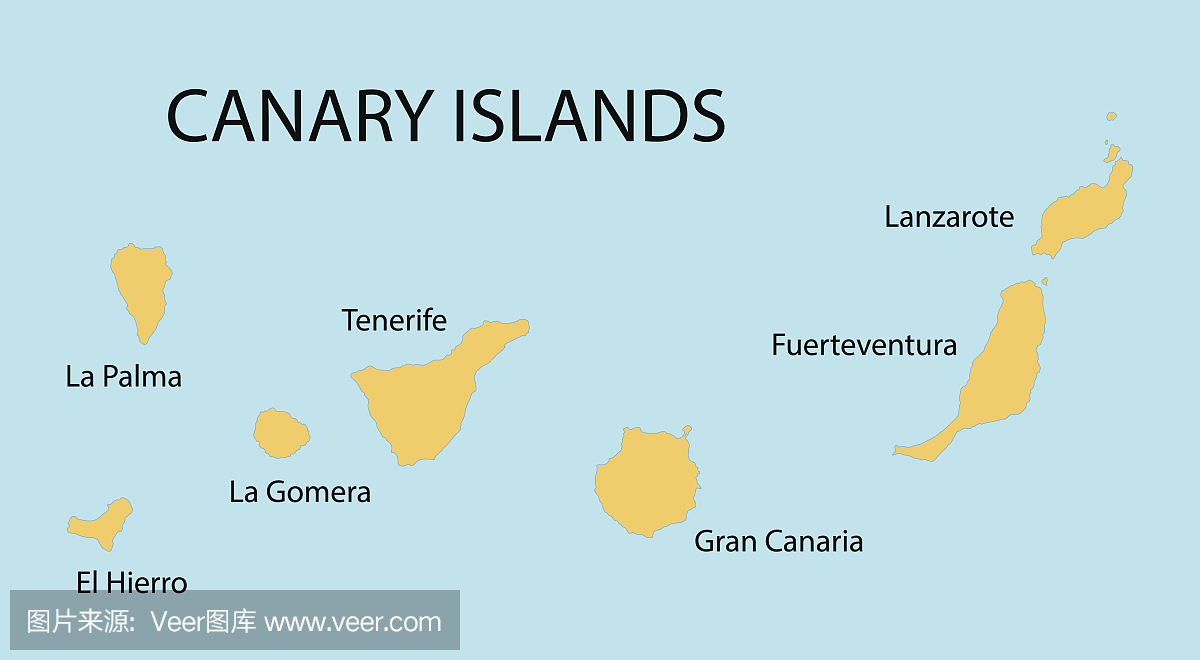 加那利群岛黄色地图