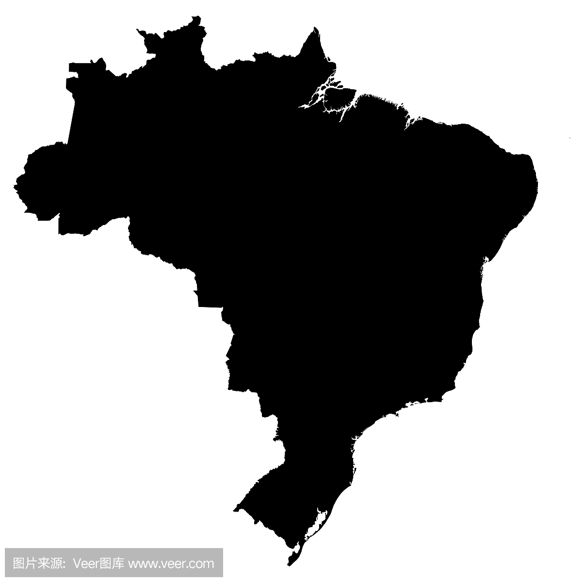 巴西黑色剪影地图轮廓孤立在白色3D插图