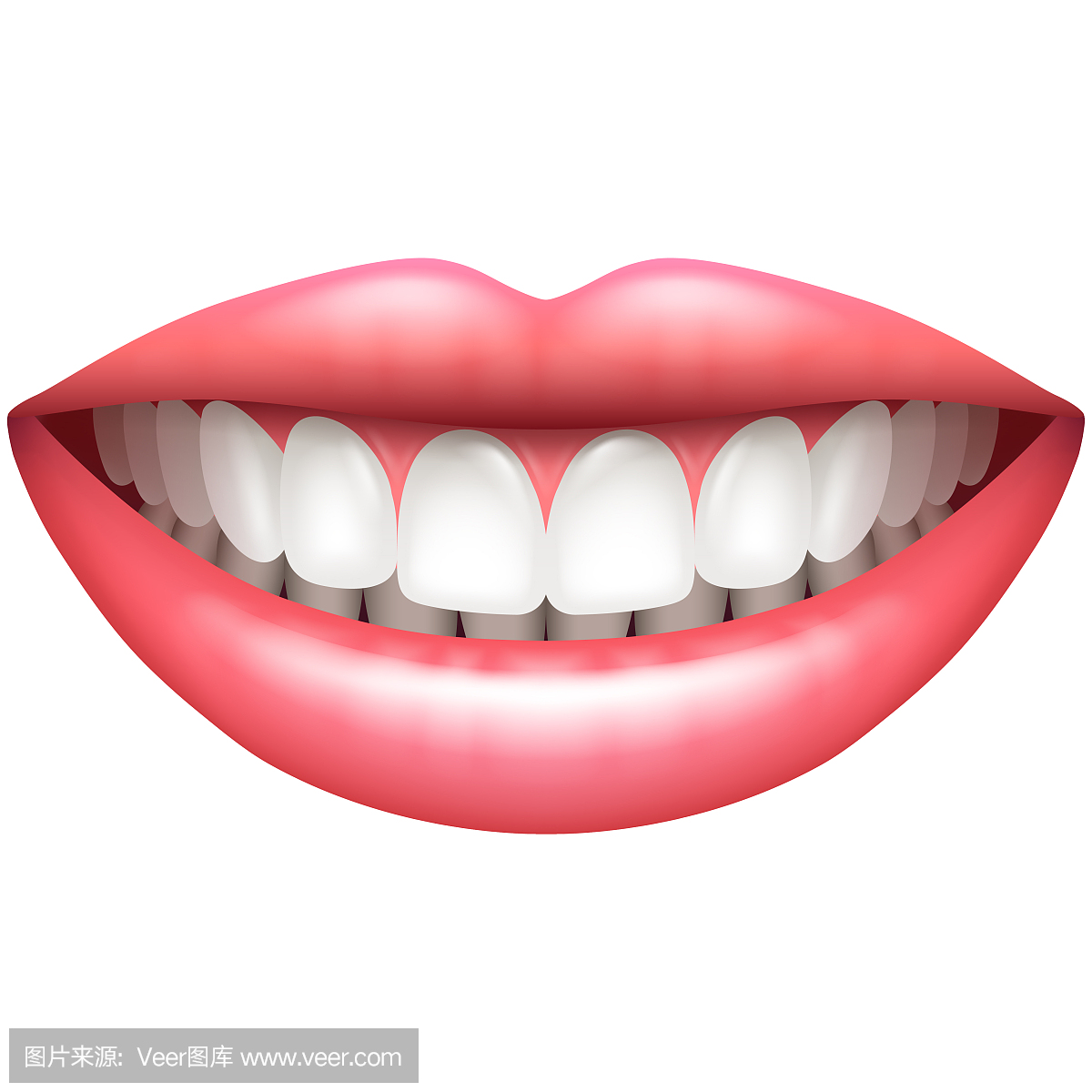 健康的牙齿美丽的女人微笑上白色矢量孤立