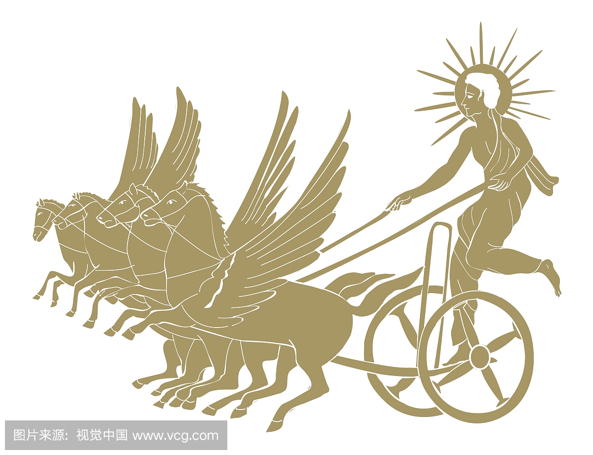 数字插图希腊太阳神Hyperion在战车上被飞马拉