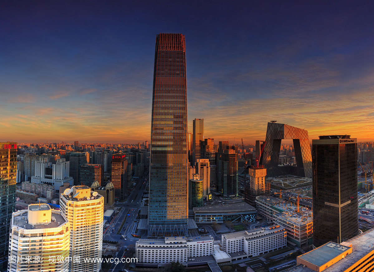 北京,城市天际线,早晨,中国国际贸易中心