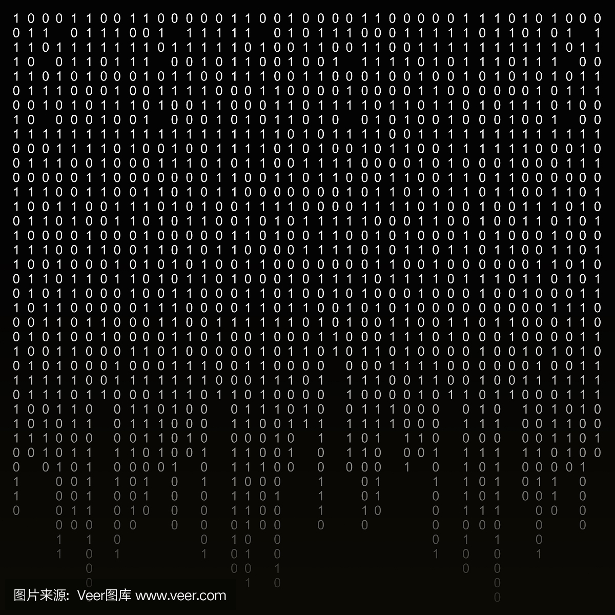黑色背景上的二进制代码。算法,加密,编码矩阵